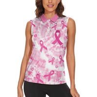 Breast Cancer Awareness Pink Ribbon Women Sleeveless Polo Shirt Tie Dye Style - Wonder Print Shop