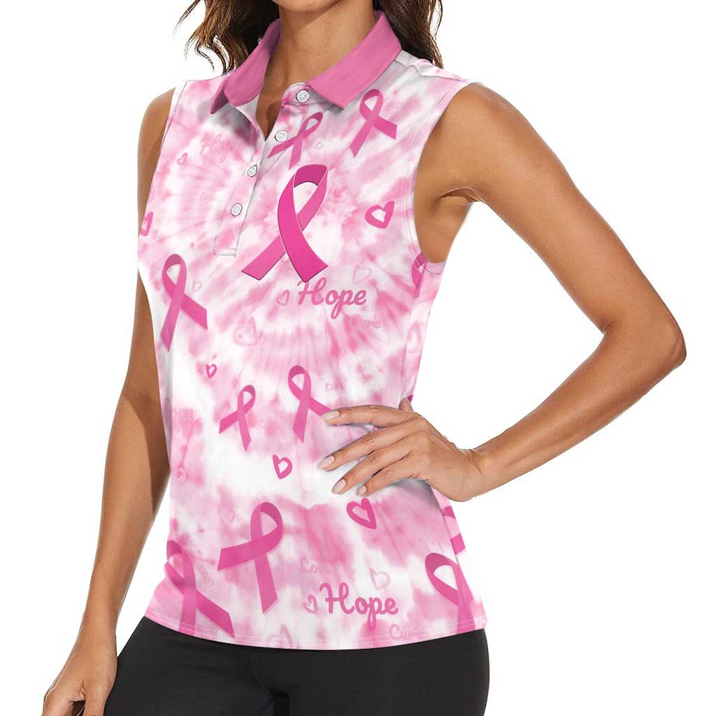 Breast Cancer Awareness Pink Ribbon Women Sleeveless Polo Shirt Tie Dye Style - Wonder Print Shop
