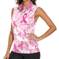 Breast Cancer Awareness Pink Ribbon Women Sleeveless Polo Shirt Tie Dye Style - Wonder Print Shop