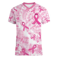 Breast Cancer Awareness Pink Ribbon Women V-Neck T-Shirt Tie Dye Style - Wonder Print Shop
