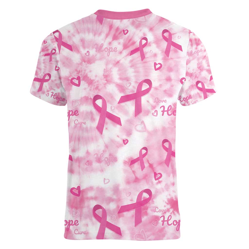 Breast Cancer Awareness Pink Ribbon Women V-Neck T-Shirt Tie Dye Style - Wonder Print Shop