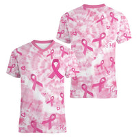 Breast Cancer Awareness Pink Ribbon Women V-Neck T-Shirt Tie Dye Style - Wonder Print Shop