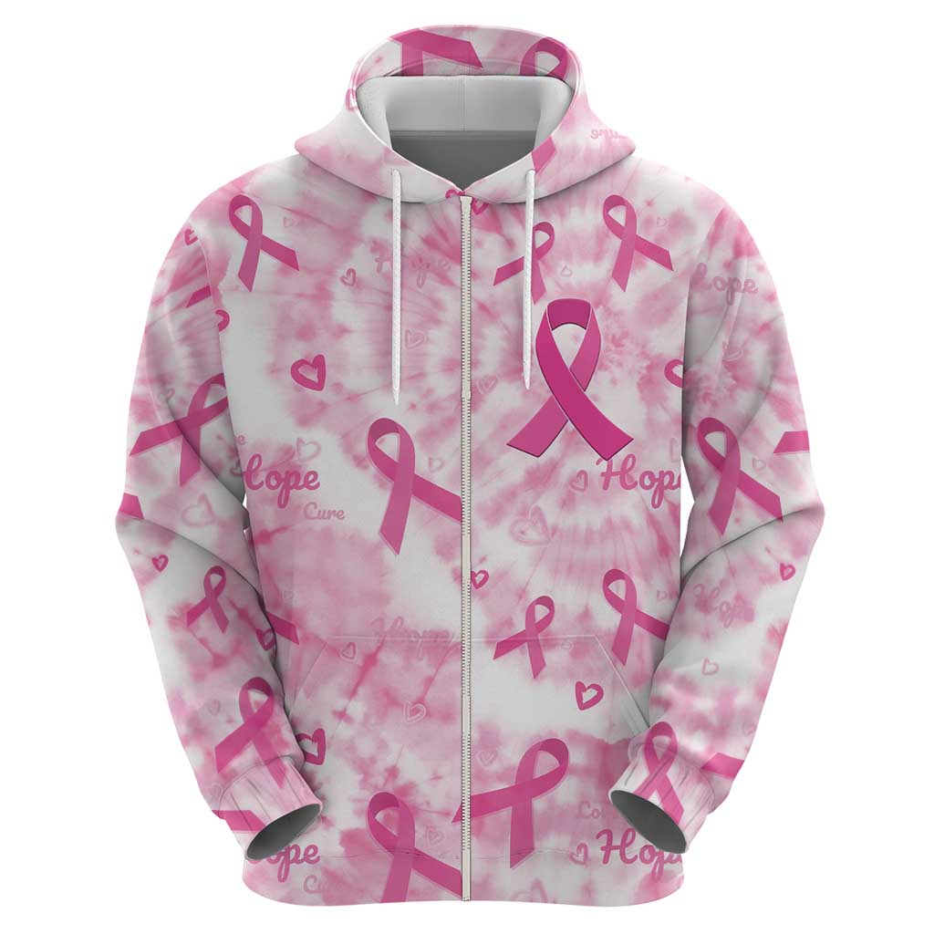 Breast Cancer Awareness Pink Ribbon Zip Hoodie Tie Dye Style - Wonder Print Shop