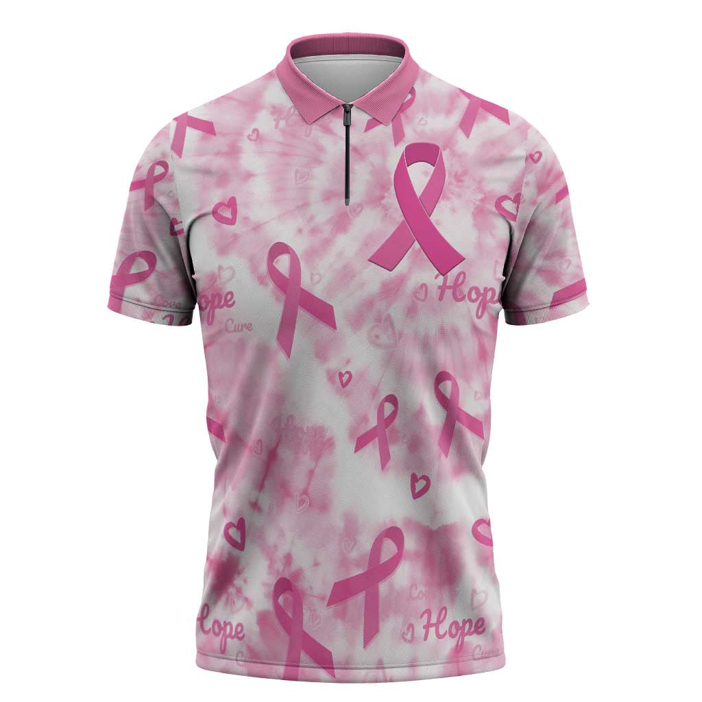 Breast Cancer Awareness Pink Ribbon Zipper Polo Shirt Tie Dye Style - Wonder Print Shop