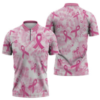 Breast Cancer Awareness Pink Ribbon Zipper Polo Shirt Tie Dye Style - Wonder Print Shop