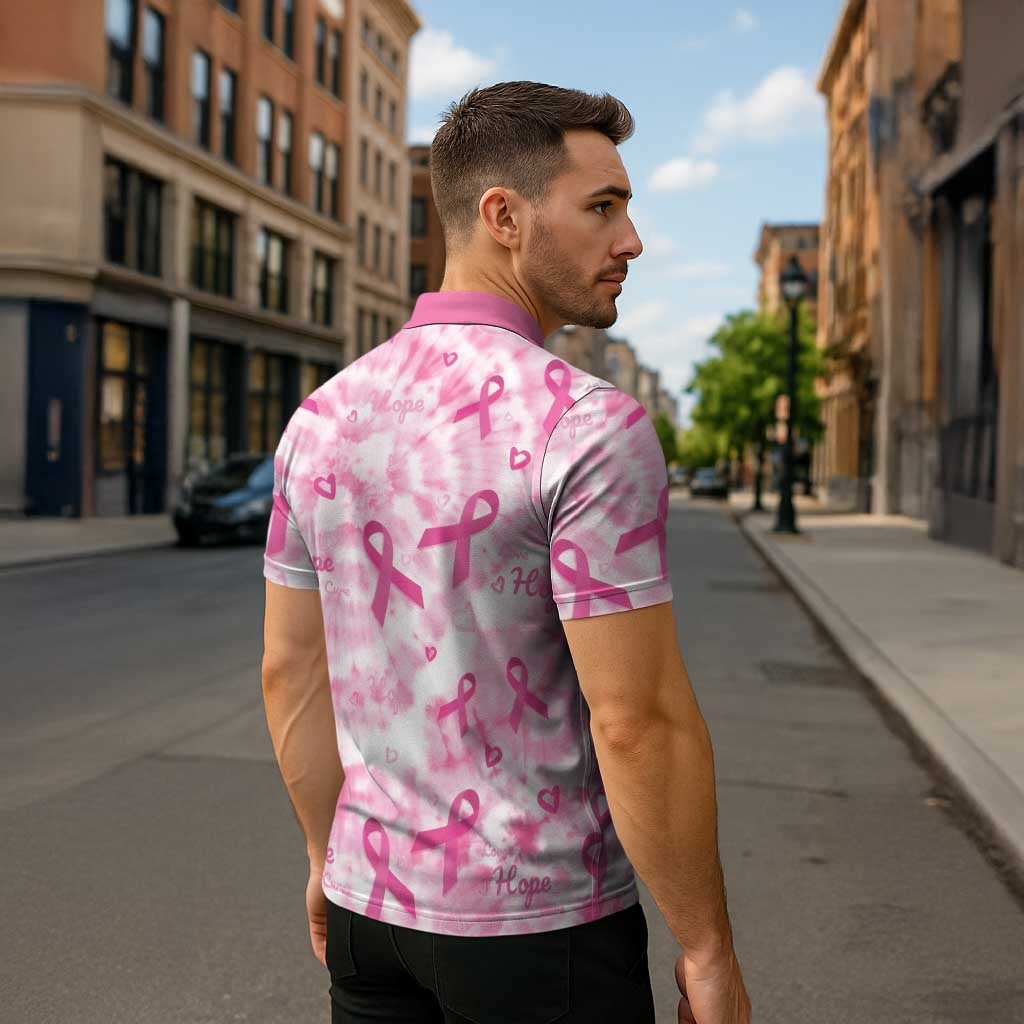 Breast Cancer Awareness Pink Ribbon Zipper Polo Shirt Tie Dye Style - Wonder Print Shop