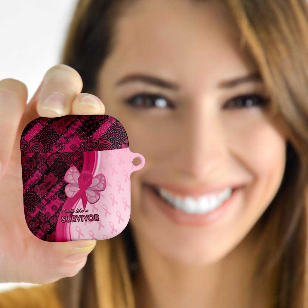 Breast Cancer Awareness AirPods Case Party Like A Survivor - Pink African Pattern - Wonder Print Shop