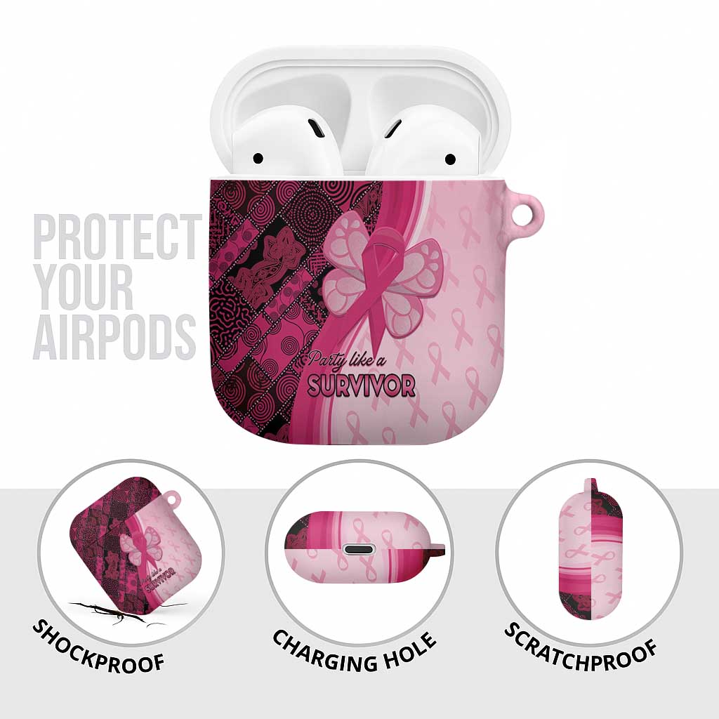 Breast Cancer Awareness AirPods Case Party Like A Survivor - Pink African Pattern - Wonder Print Shop