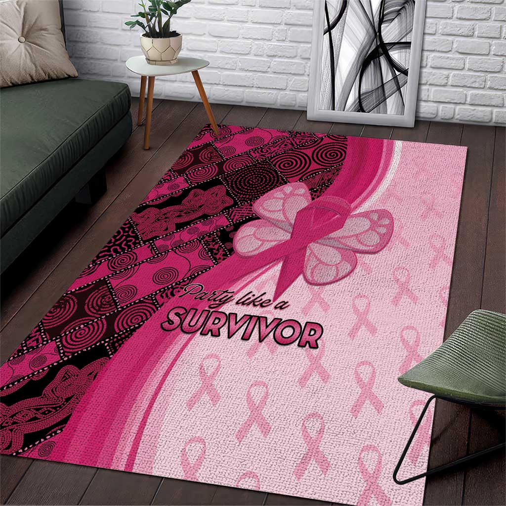 Breast Cancer Awareness Area Rug Party Like A Survivor - Pink African Pattern - Wonder Print Shop