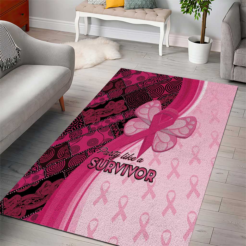 Breast Cancer Awareness Area Rug Party Like A Survivor - Pink African Pattern - Wonder Print Shop
