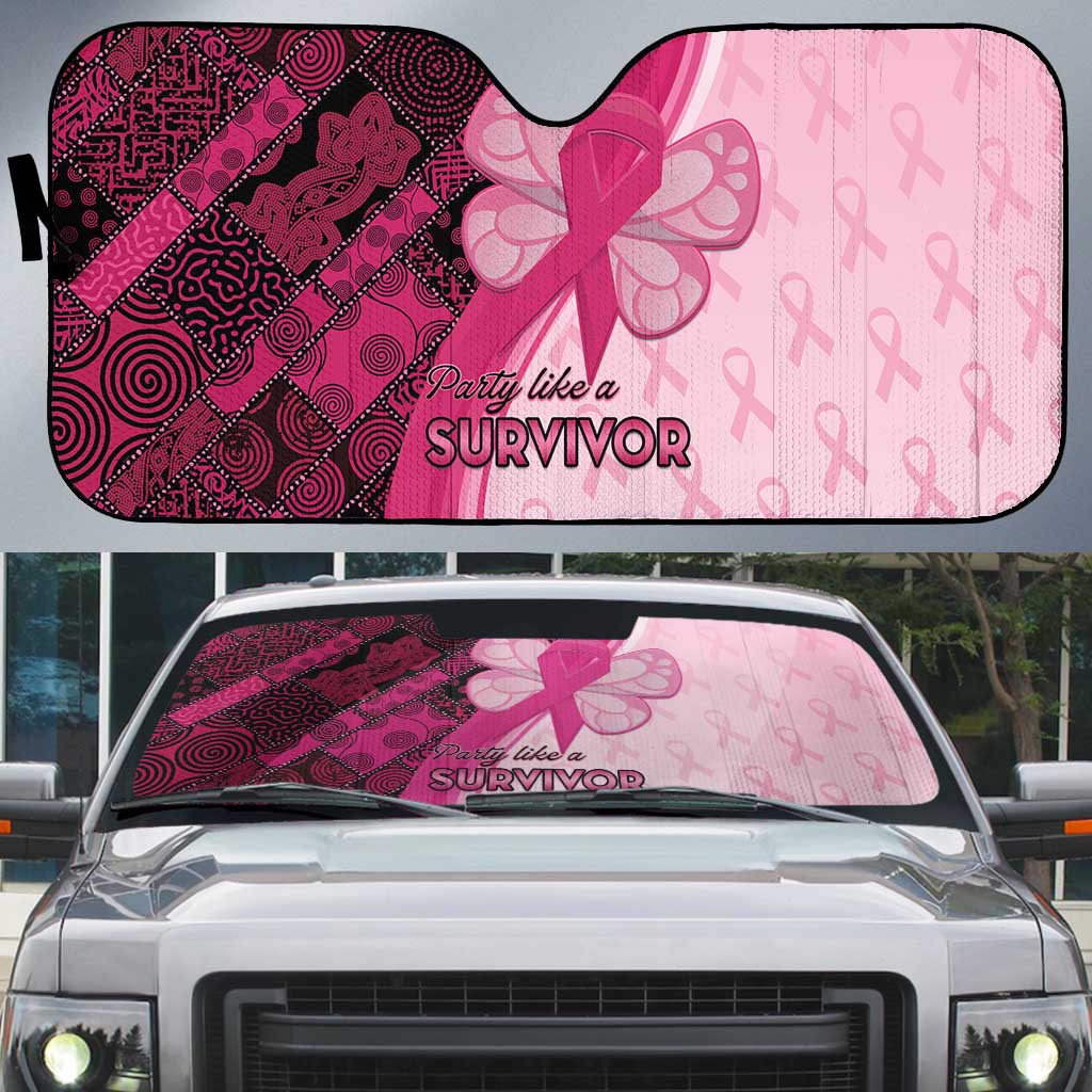 Breast Cancer Awareness Auto Sun Shade Party Like A Survivor - Pink African Pattern - Wonder Print Shop