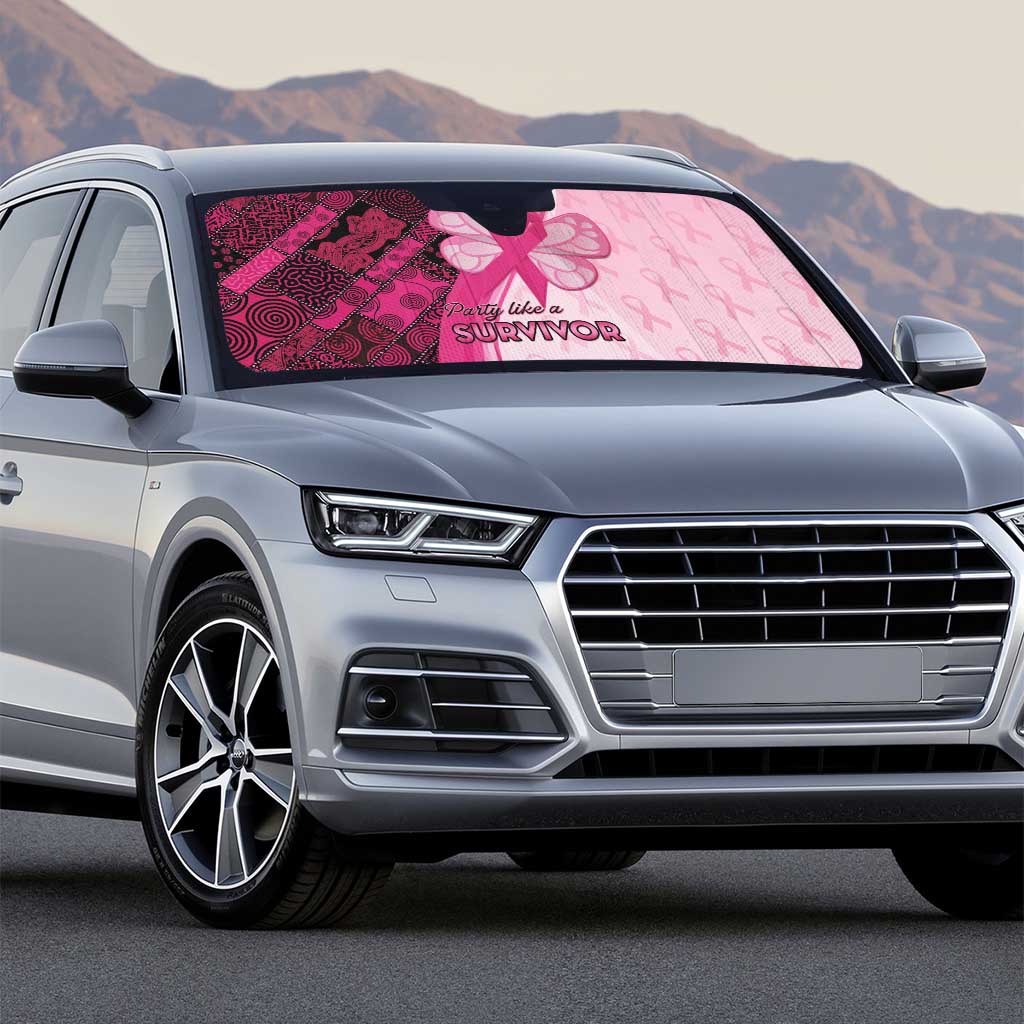 Breast Cancer Awareness Auto Sun Shade Party Like A Survivor - Pink African Pattern - Wonder Print Shop