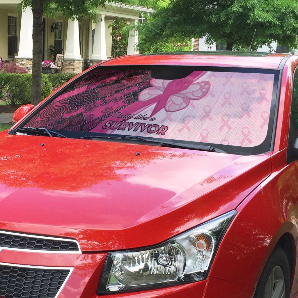 Breast Cancer Awareness Auto Sun Shade Party Like A Survivor - Pink African Pattern - Wonder Print Shop