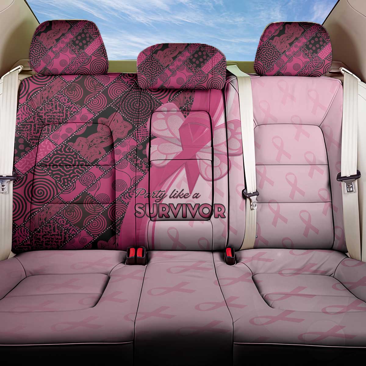 Breast Cancer Awareness Back Car Seat Cover Party Like A Survivor - Pink African Pattern - Wonder Print Shop