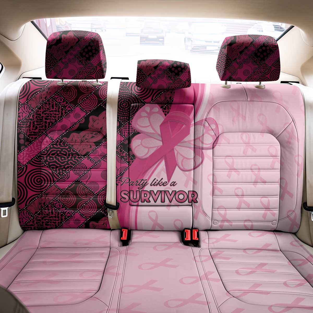 Breast Cancer Awareness Back Car Seat Cover Party Like A Survivor - Pink African Pattern - Wonder Print Shop