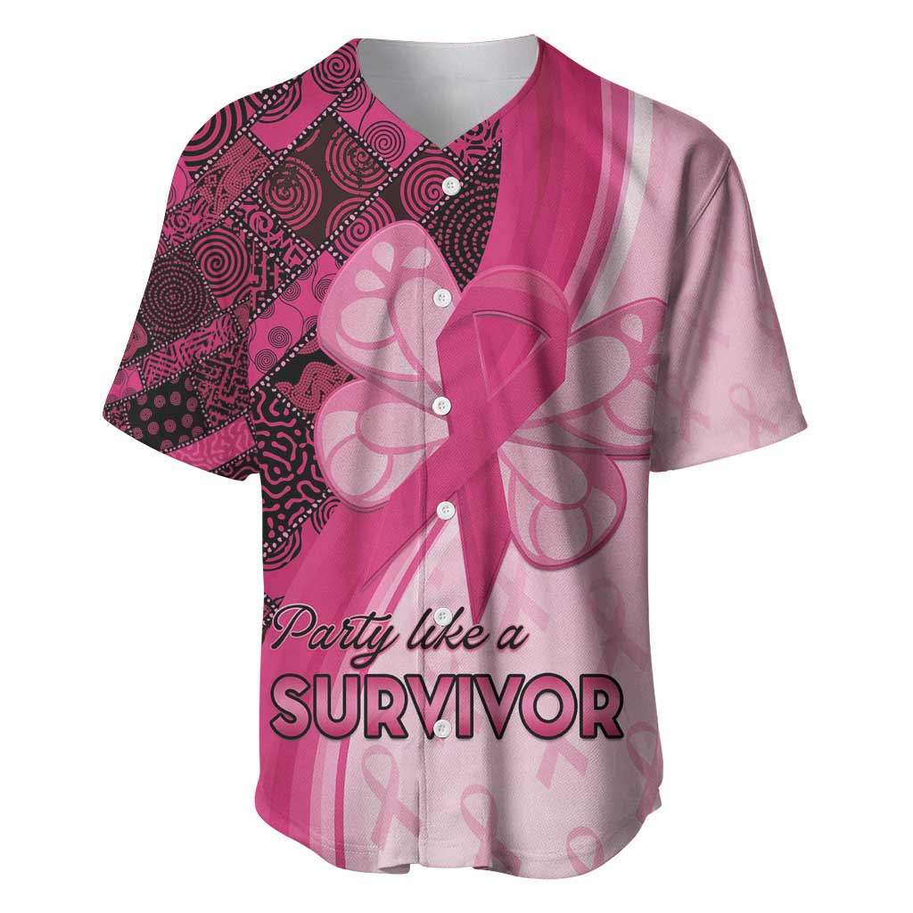 Breast Cancer Awareness Baseball Jersey Party Like A Survivor - Pink African Pattern - Wonder Print Shop