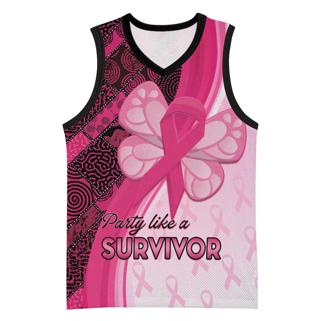 Breast Cancer Awareness Basketball Jersey Party Like A Survivor - Pink African Pattern - Wonder Print Shop