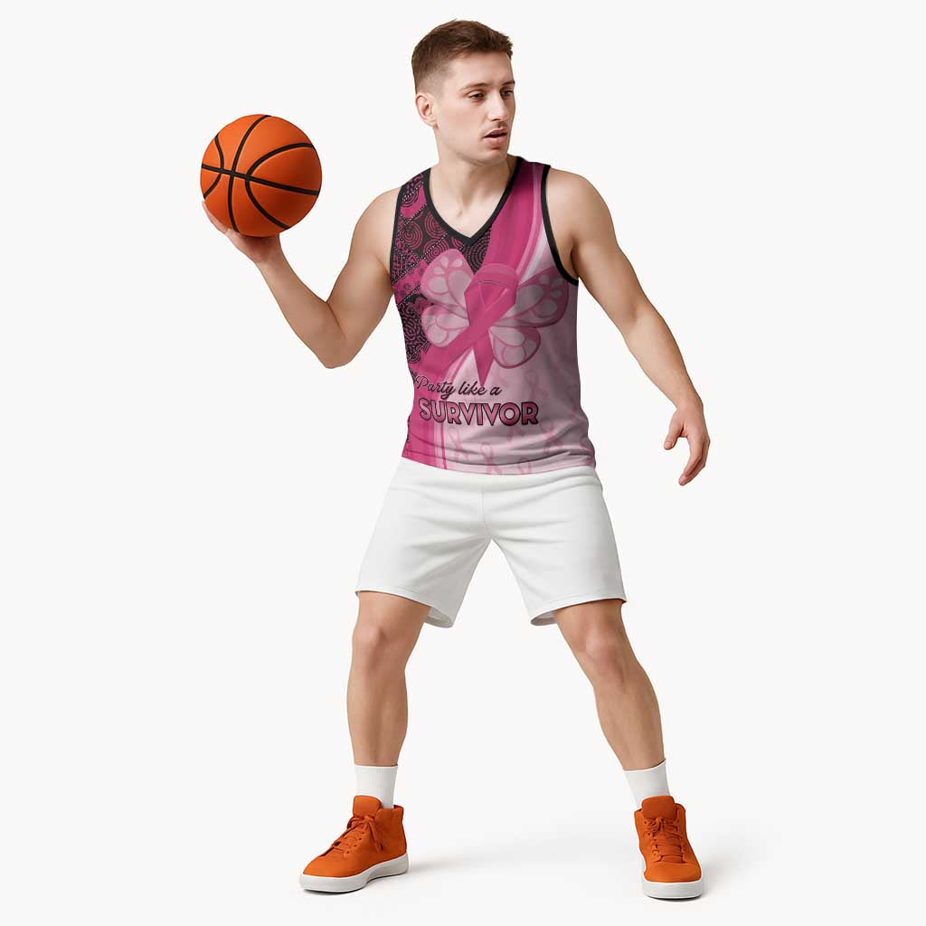 Breast Cancer Awareness Basketball Jersey Party Like A Survivor - Pink African Pattern - Wonder Print Shop
