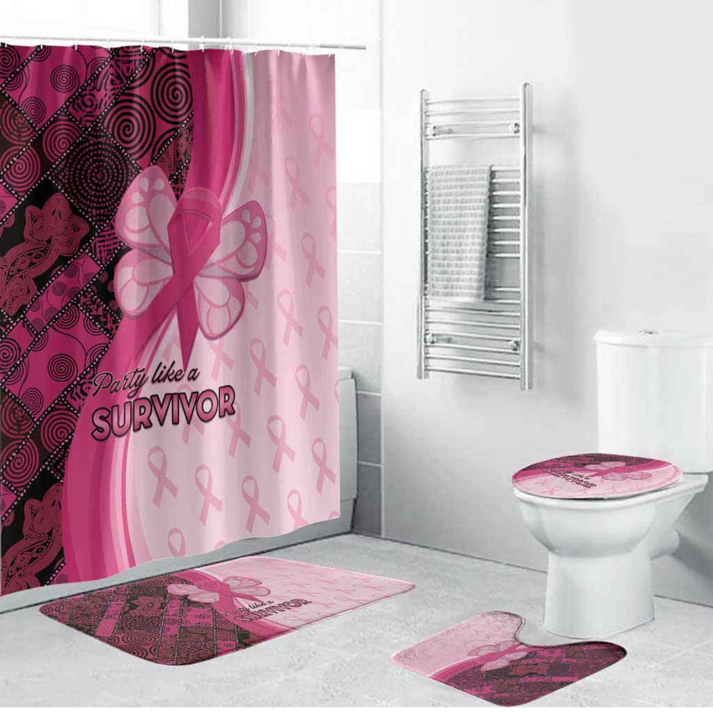 Breast Cancer Awareness Bathroom Set Party Like A Survivor - Pink African Pattern - Wonder Print Shop