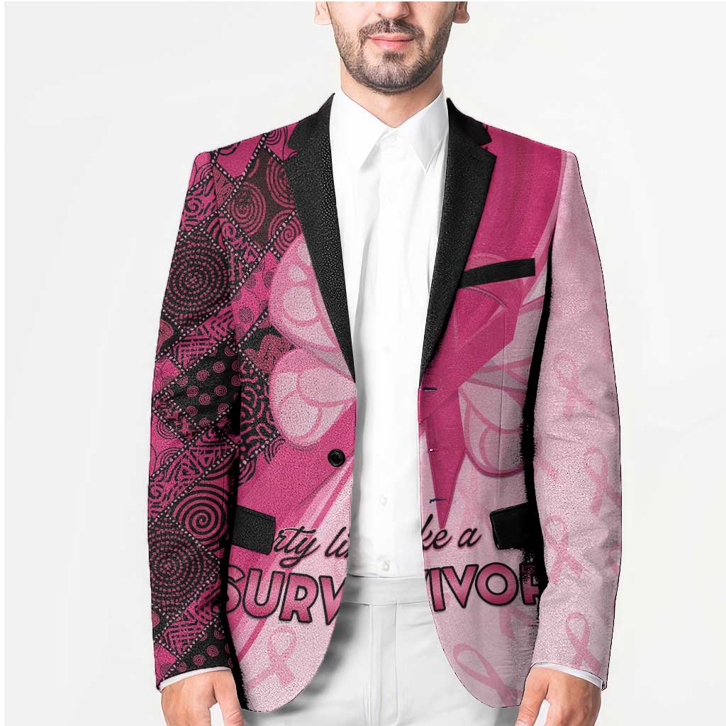 Breast Cancer Awareness Blazer Party Like A Survivor - Pink African Pattern - Wonder Print Shop