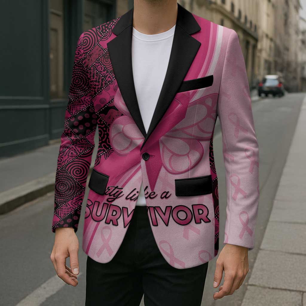 Breast Cancer Awareness Blazer Party Like A Survivor - Pink African Pattern - Wonder Print Shop