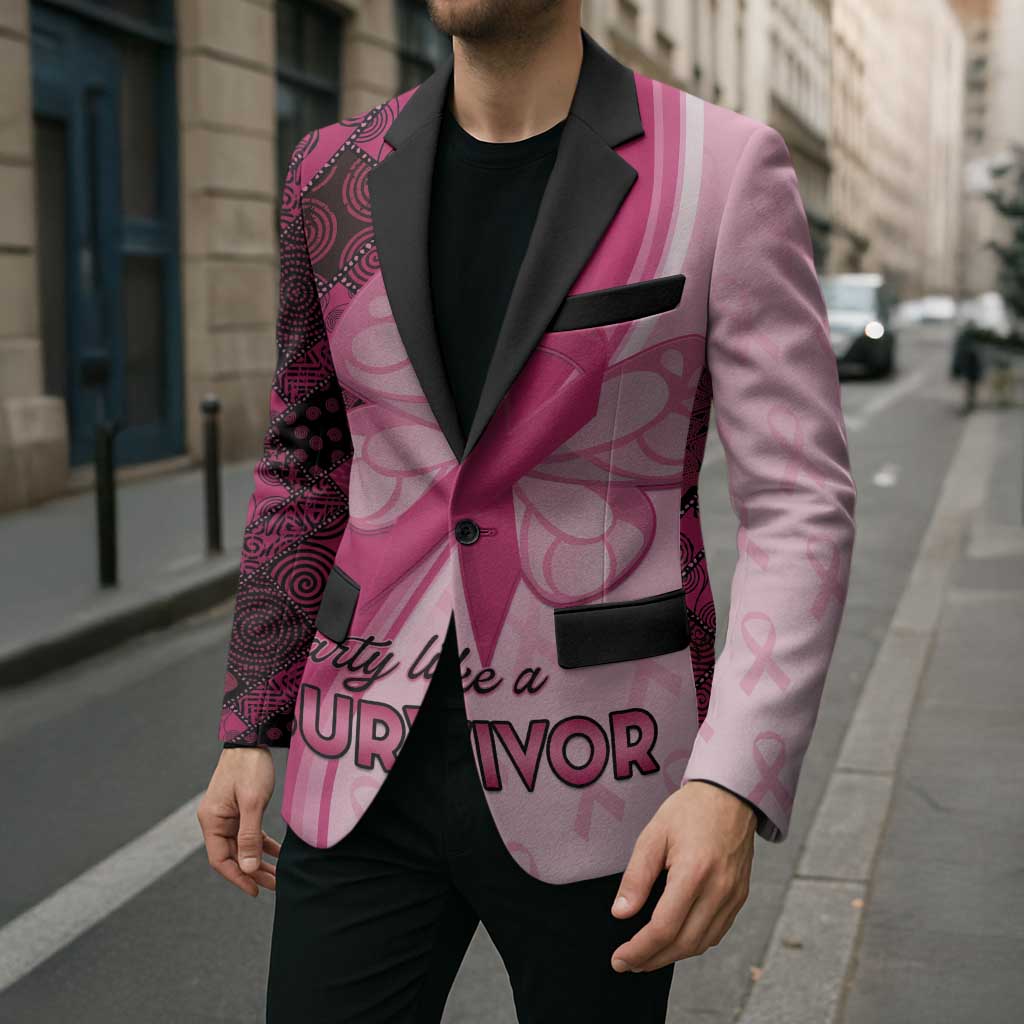 Breast Cancer Awareness Blazer Party Like A Survivor - Pink African Pattern - Wonder Print Shop