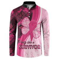 Breast Cancer Awareness Button Sweatshirt Party Like A Survivor - Pink African Pattern - Wonder Print Shop