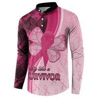 Breast Cancer Awareness Button Sweatshirt Party Like A Survivor - Pink African Pattern - Wonder Print Shop