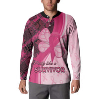 Breast Cancer Awareness Button Sweatshirt Party Like A Survivor - Pink African Pattern - Wonder Print Shop