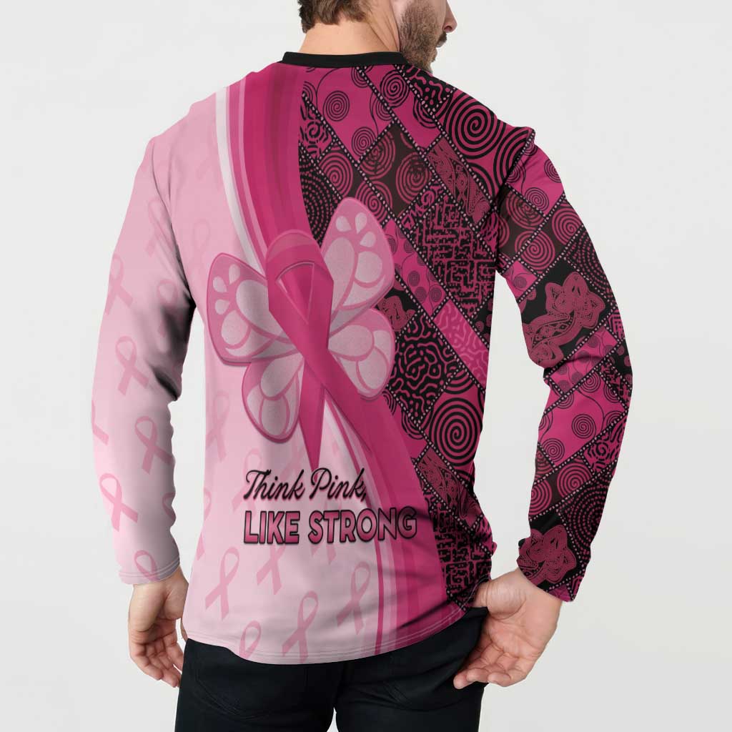 Breast Cancer Awareness Button Sweatshirt Party Like A Survivor - Pink African Pattern - Wonder Print Shop