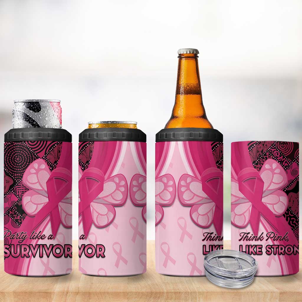 Breast Cancer Awareness 4 in 1 Can Cooler Tumbler Party Like A Survivor - Pink African Pattern - Wonder Print Shop