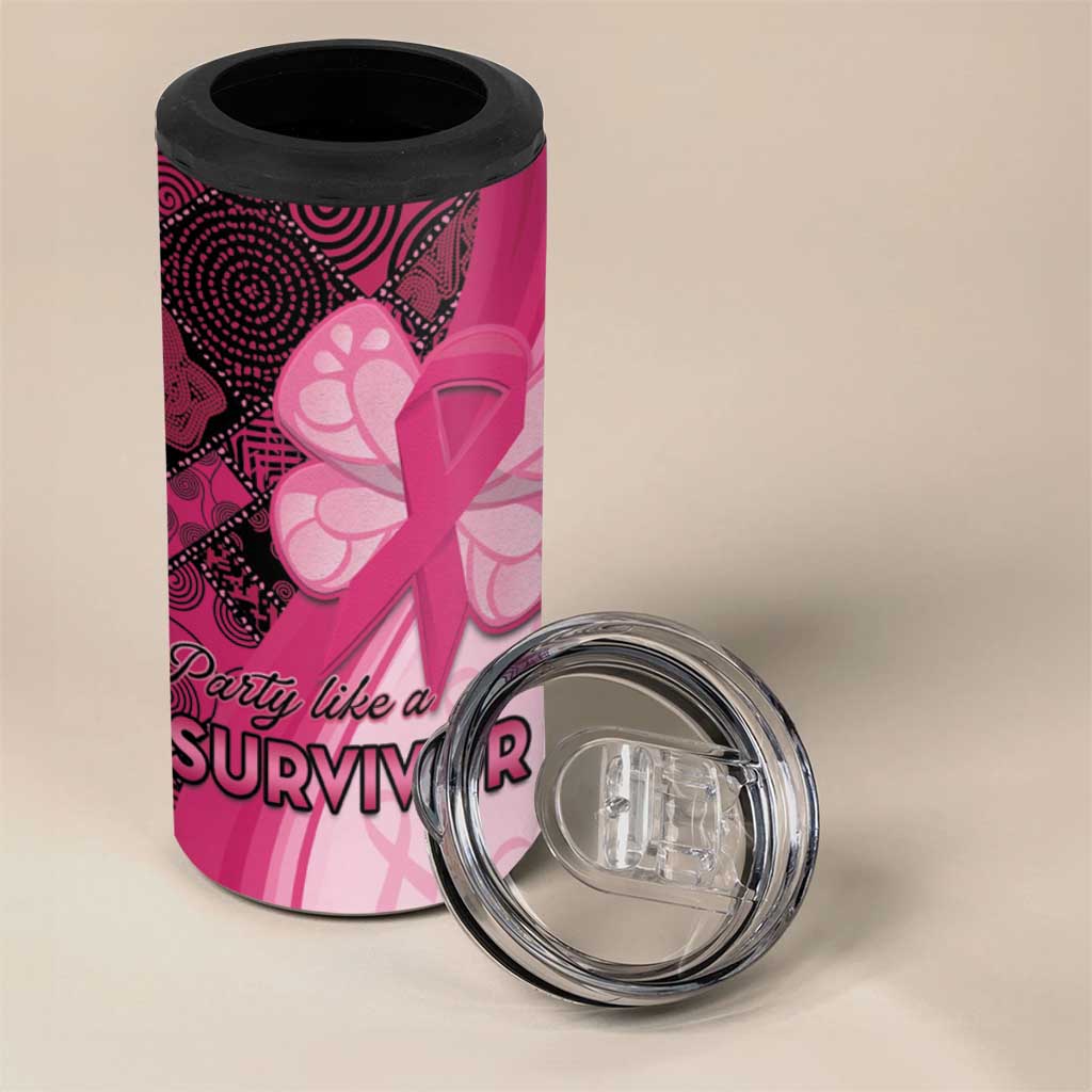 Breast Cancer Awareness 4 in 1 Can Cooler Tumbler Party Like A Survivor - Pink African Pattern - Wonder Print Shop