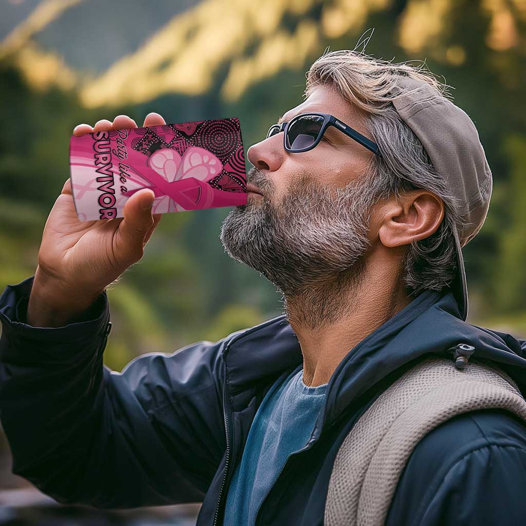 Breast Cancer Awareness 4 in 1 Can Cooler Tumbler Party Like A Survivor - Pink African Pattern - Wonder Print Shop