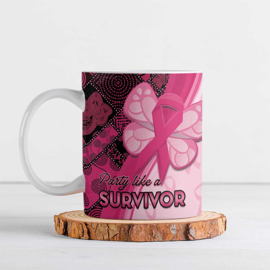 Breast Cancer Awareness Ceramic Mug Party Like A Survivor - Pink African Pattern - Wonder Print Shop