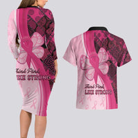 Breast Cancer Awareness Couples Matching Long Sleeve Bodycon Dress and Hawaiian Shirt Party Like A Survivor - Pink African Pattern - Wonder Print Shop