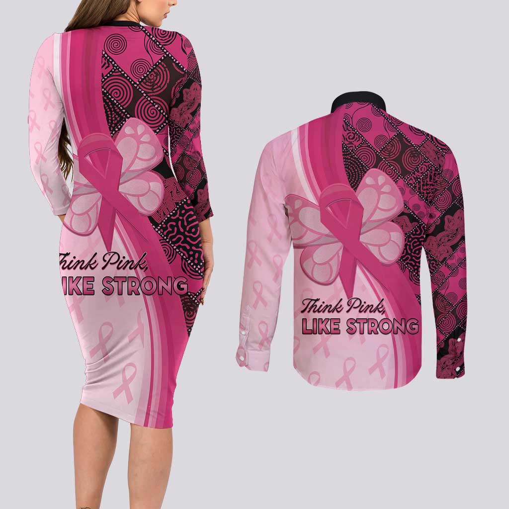 Breast Cancer Awareness Couples Matching Long Sleeve Bodycon Dress and Long Sleeve Button Shirt Party Like A Survivor - Pink African Pattern - Wonder Print Shop