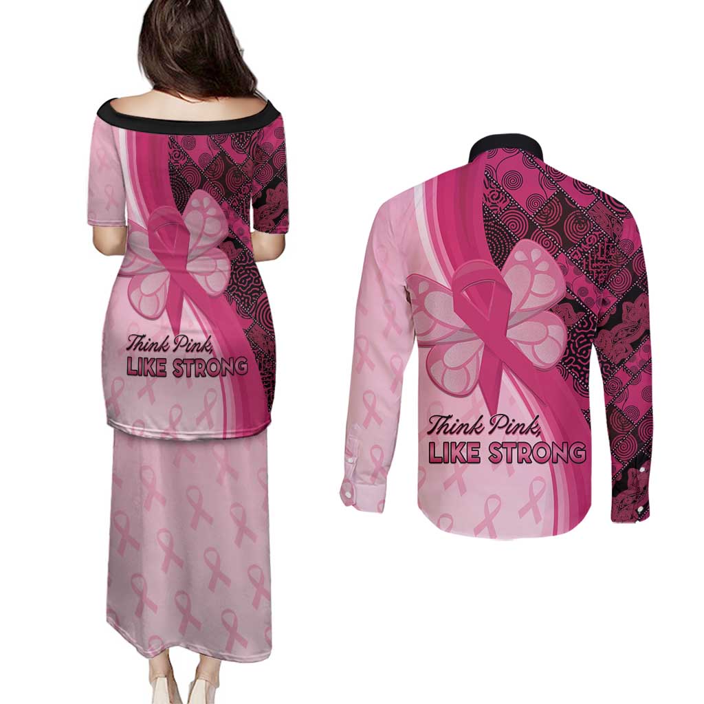 Breast Cancer Awareness Couples Matching Puletasi and Long Sleeve Button Shirt Party Like A Survivor - Pink African Pattern - Wonder Print Shop