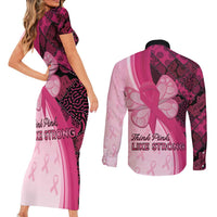 Breast Cancer Awareness Couples Matching Short Sleeve Bodycon Dress and Long Sleeve Button Shirt Party Like A Survivor - Pink African Pattern - Wonder Print Shop