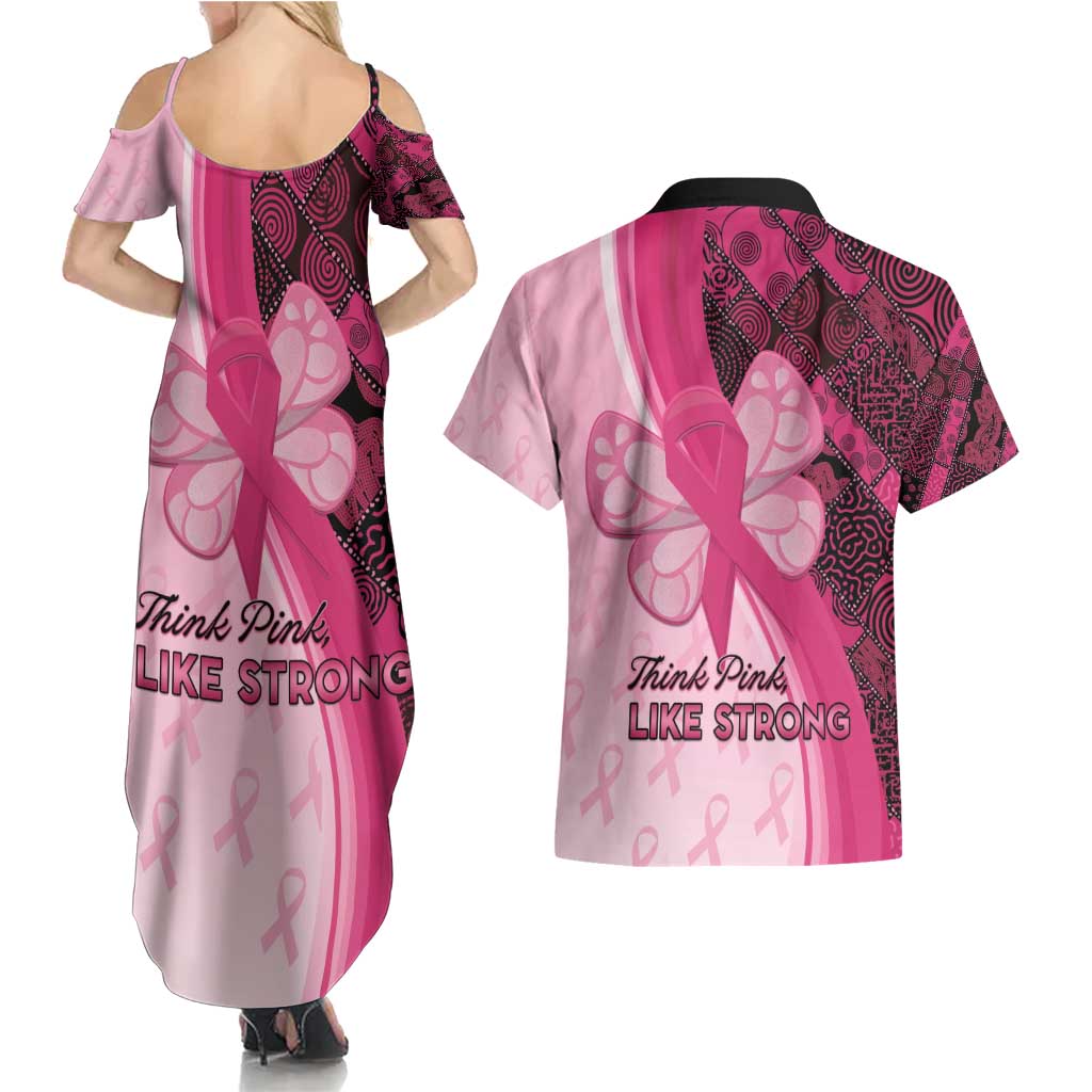 Breast Cancer Awareness Couples Matching Summer Maxi Dress and Hawaiian Shirt Party Like A Survivor - Pink African Pattern - Wonder Print Shop