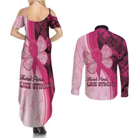 Breast Cancer Awareness Couples Matching Summer Maxi Dress and Long Sleeve Button Shirt Party Like A Survivor - Pink African Pattern - Wonder Print Shop