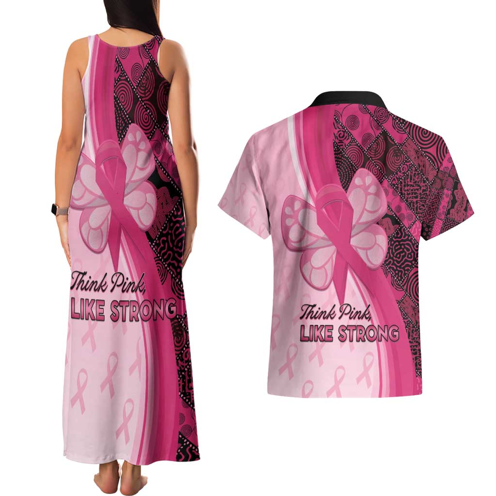 Breast Cancer Awareness Couples Matching Tank Maxi Dress and Hawaiian Shirt Party Like A Survivor - Pink African Pattern - Wonder Print Shop