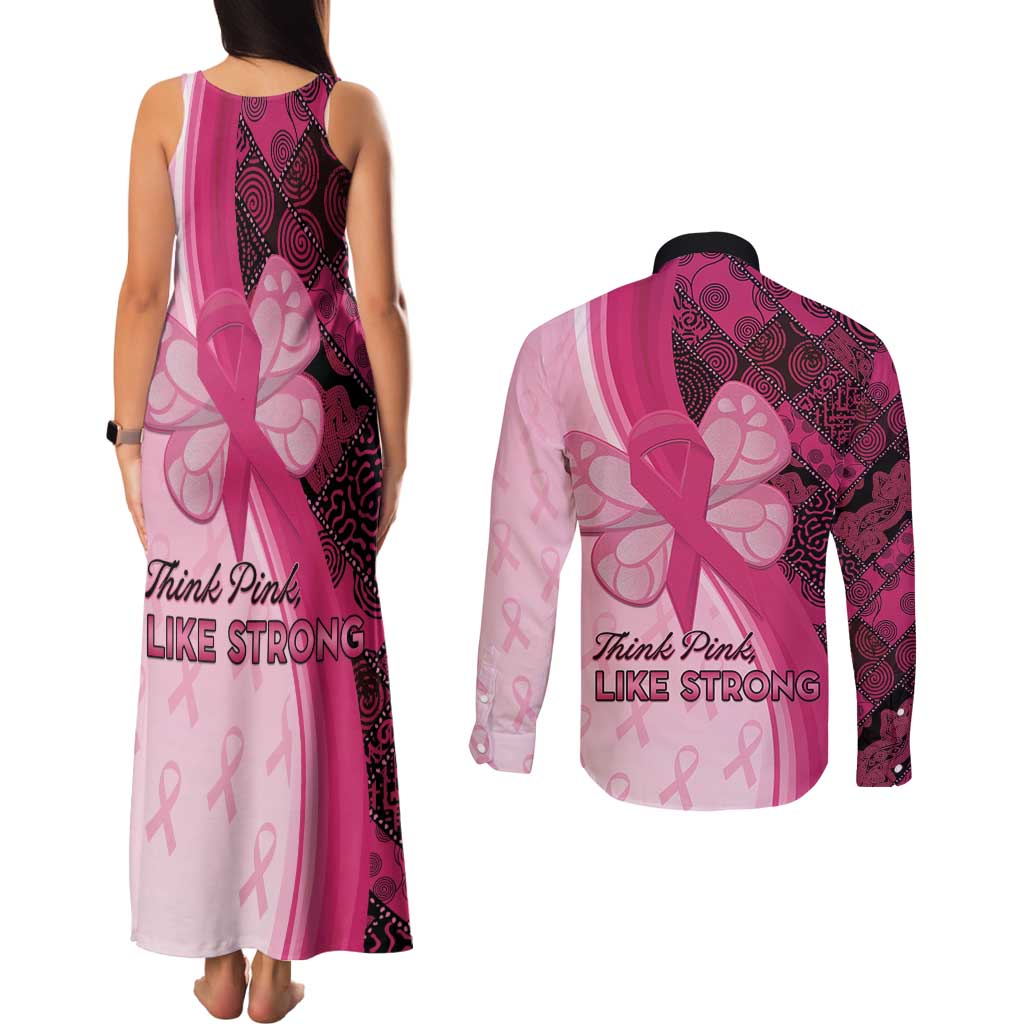 Breast Cancer Awareness Couples Matching Tank Maxi Dress and Long Sleeve Button Shirt Party Like A Survivor - Pink African Pattern - Wonder Print Shop