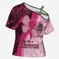 Breast Cancer Awareness Cross Shoulder Shirt Party Like A Survivor - Pink African Pattern - Wonder Print Shop
