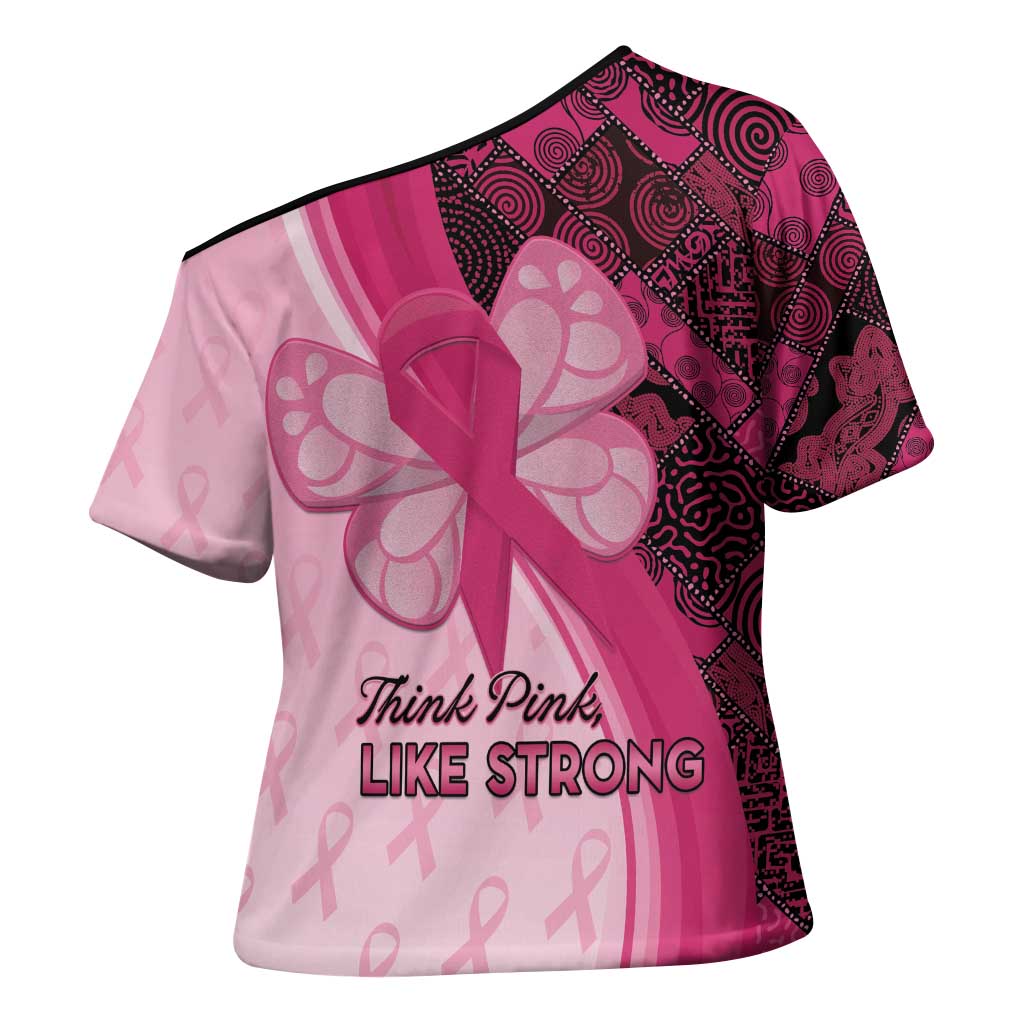 Breast Cancer Awareness Cross Shoulder Shirt Party Like A Survivor - Pink African Pattern - Wonder Print Shop