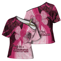 Breast Cancer Awareness Cross Shoulder Shirt Party Like A Survivor - Pink African Pattern - Wonder Print Shop