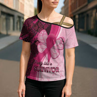 Breast Cancer Awareness Cross Shoulder Shirt Party Like A Survivor - Pink African Pattern - Wonder Print Shop