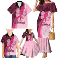 Breast Cancer Awareness Family Matching Mermaid Dress and Hawaiian Shirt Party Like A Survivor - Pink African Pattern - Wonder Print Shop