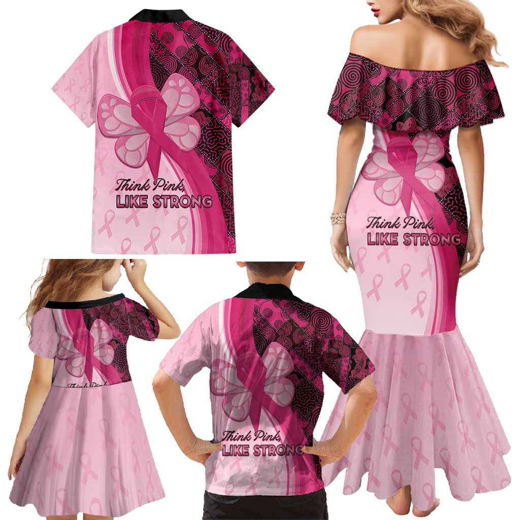 Breast Cancer Awareness Family Matching Mermaid Dress and Hawaiian Shirt Party Like A Survivor - Pink African Pattern - Wonder Print Shop