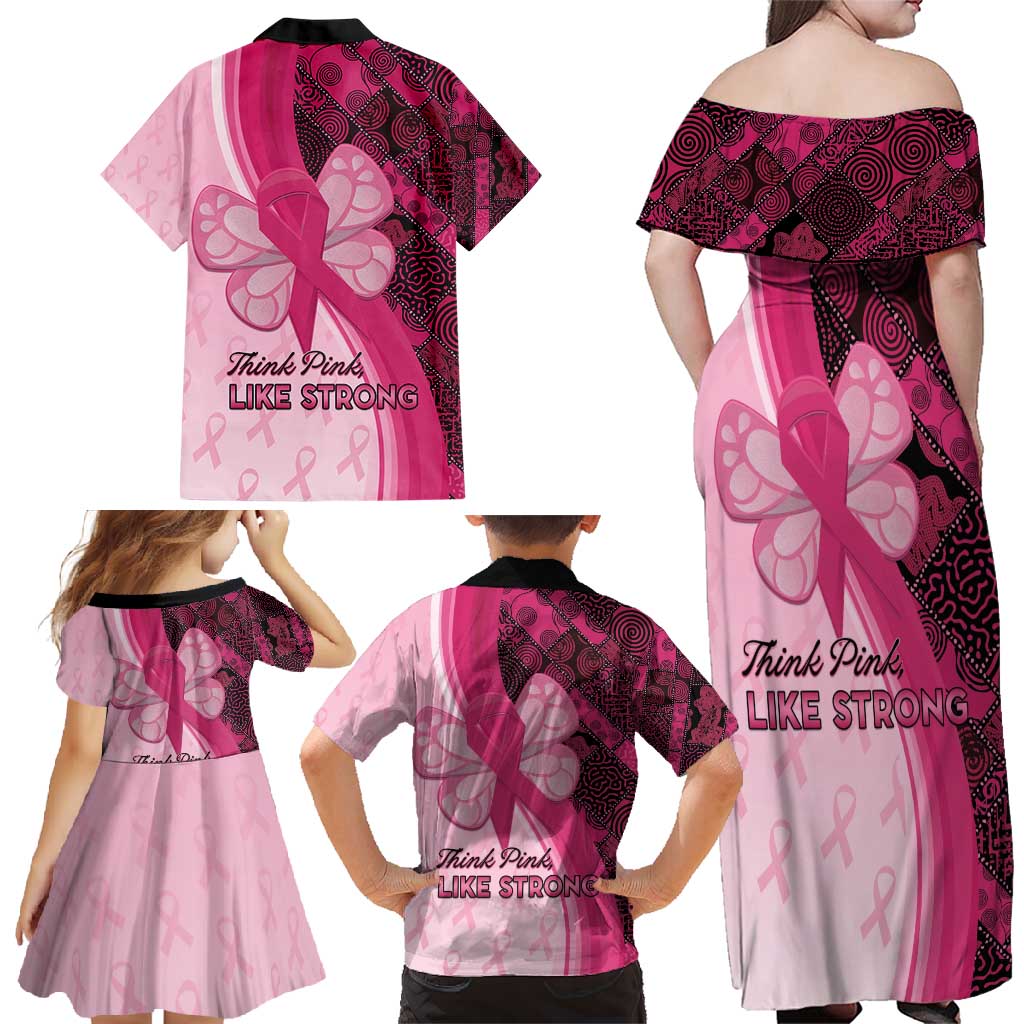 Breast Cancer Awareness Family Matching Off Shoulder Maxi Dress and Hawaiian Shirt Party Like A Survivor - Pink African Pattern - Wonder Print Shop