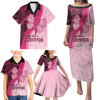 Breast Cancer Awareness Family Matching Puletasi and Hawaiian Shirt Party Like A Survivor - Pink African Pattern - Wonder Print Shop